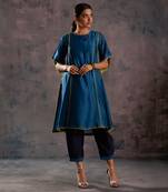 Egyptian Blue Tie-Up Kurta With Side Pleated Salwar