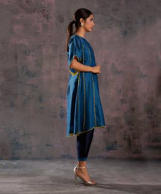 Egyptian Blue Tie-Up Kurta With Side Pleated Salwar 3