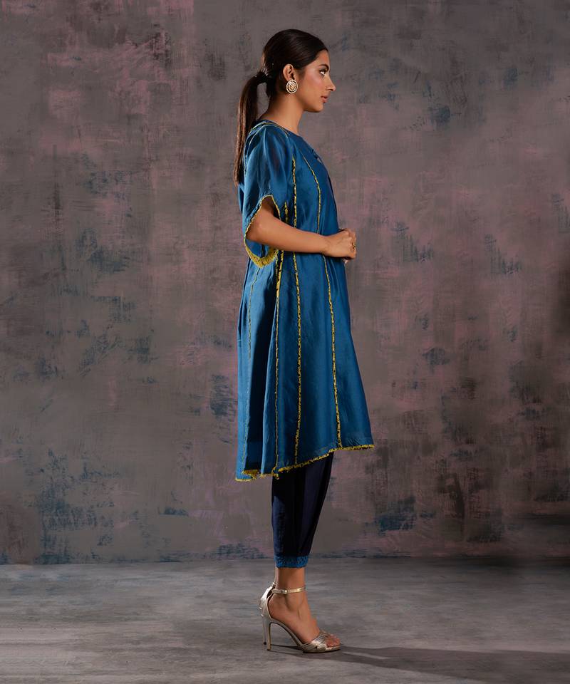 Egyptian Blue Tie-Up Kurta With Side Pleated Salwar