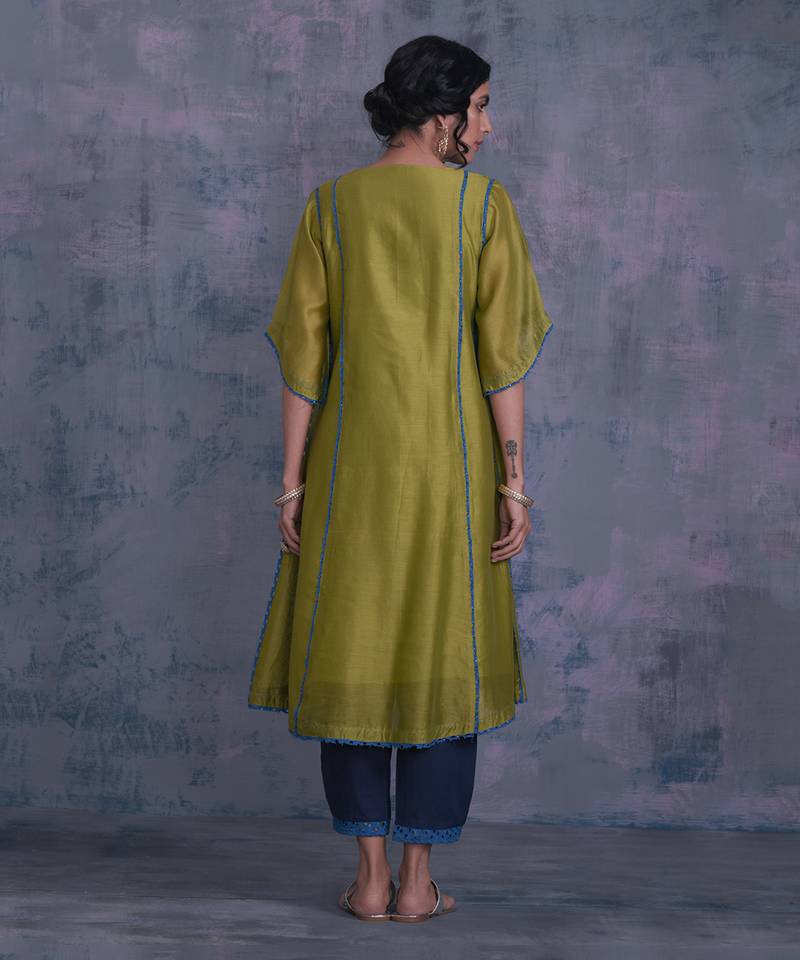 Berry Green Tie-Up Kurta With Side Pleated Salwar 
