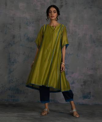 Berry Green Tie-Up Kurta With Side Pleated Salwar  1