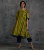 Berry Green Tie-Up Kurta With Side Pleated Salwar 