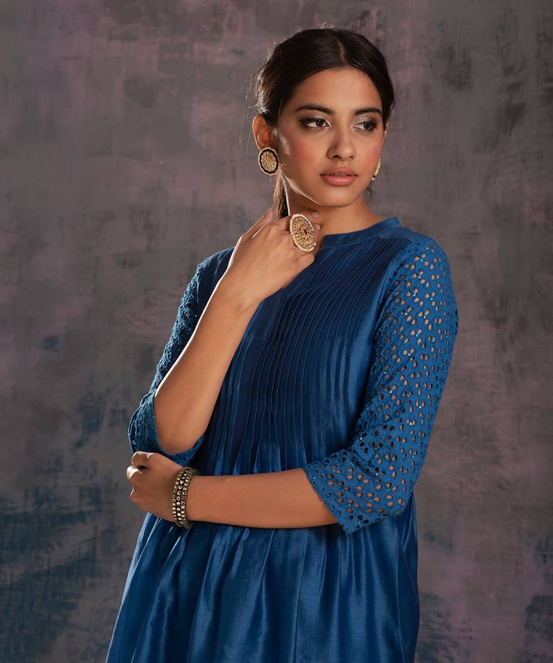 princess polly baby blue dress Egyptian Blue Satin Hand Embellished Draped Dress by Namrata Joshipura at  Pernia's Pop Up Shop 2026 main image 1