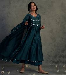 Blue Chanderi Gathered Kurta Set 