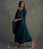 Blue Chanderi Gathered Kurta Set 