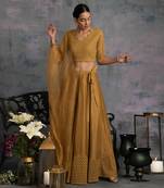 Swarovski Golden Chanderi & Cutwork Lehenga With Crop Top & Dupatta 