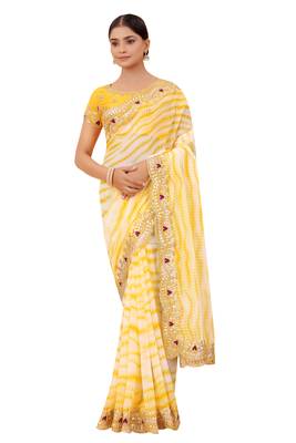 Yellow embroidered georgette saree with blouse 1
