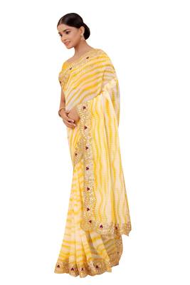 Yellow embroidered georgette saree with blouse 2