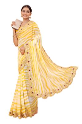 Yellow embroidered georgette saree with blouse 3