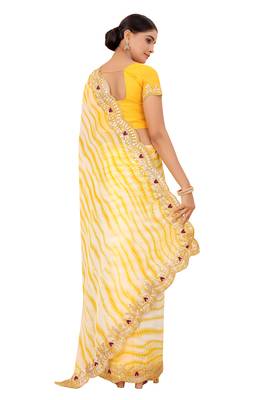 Yellow embroidered georgette saree with blouse 4