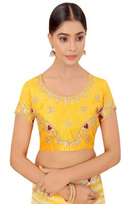 Yellow embroidered georgette saree with blouse 5