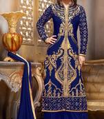 Blue embroidered georgette semi stitched salwar with dupatta