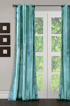 Eyda Premium Velvet Aqua Color Eyelet Long Door Curtain