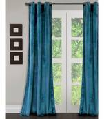 Eyda Premium Velvet Emerald Blue Color Eyelet Long Door Curtain