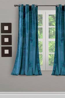 Eyda Premium Velvet Emerald Blue Color Eyelet Window Door Curtain