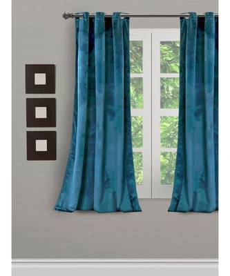 Eyda Premium Velvet Emerald Blue Color Eyelet Window Door Curtain 1
