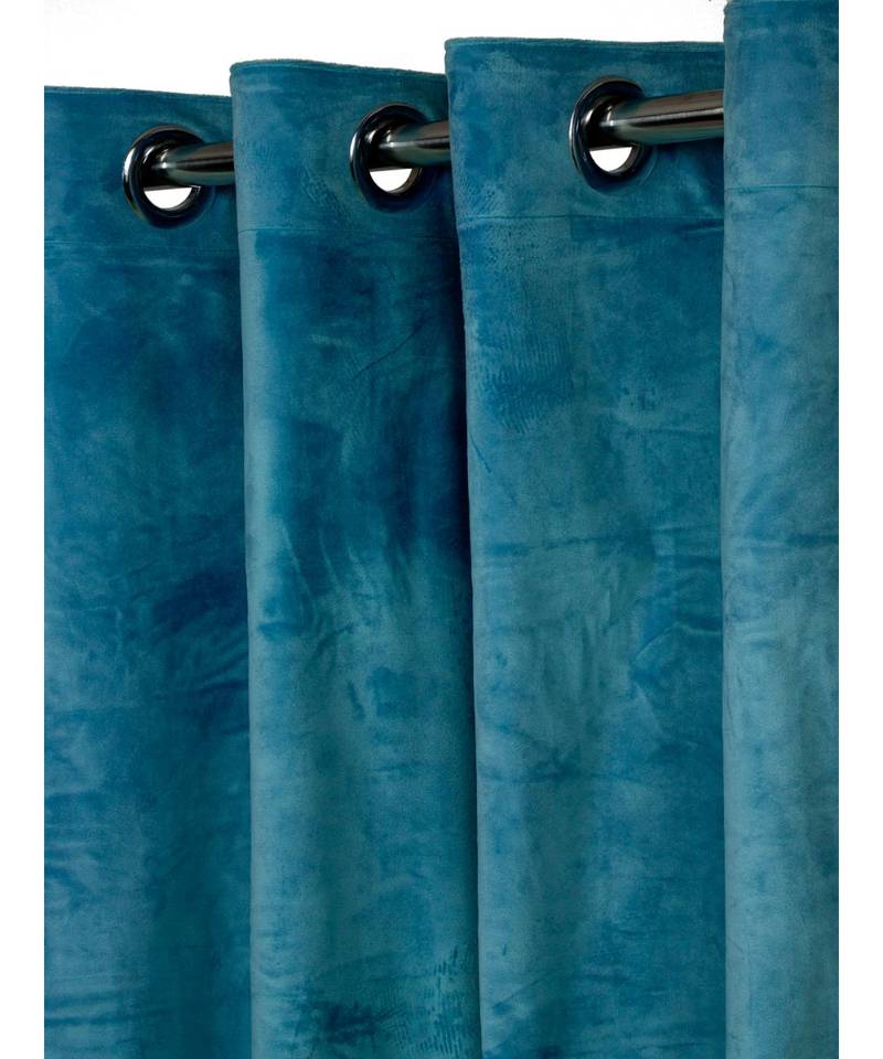 Eyda Premium Velvet Emerald Blue Color Eyelet Window Door Curtain