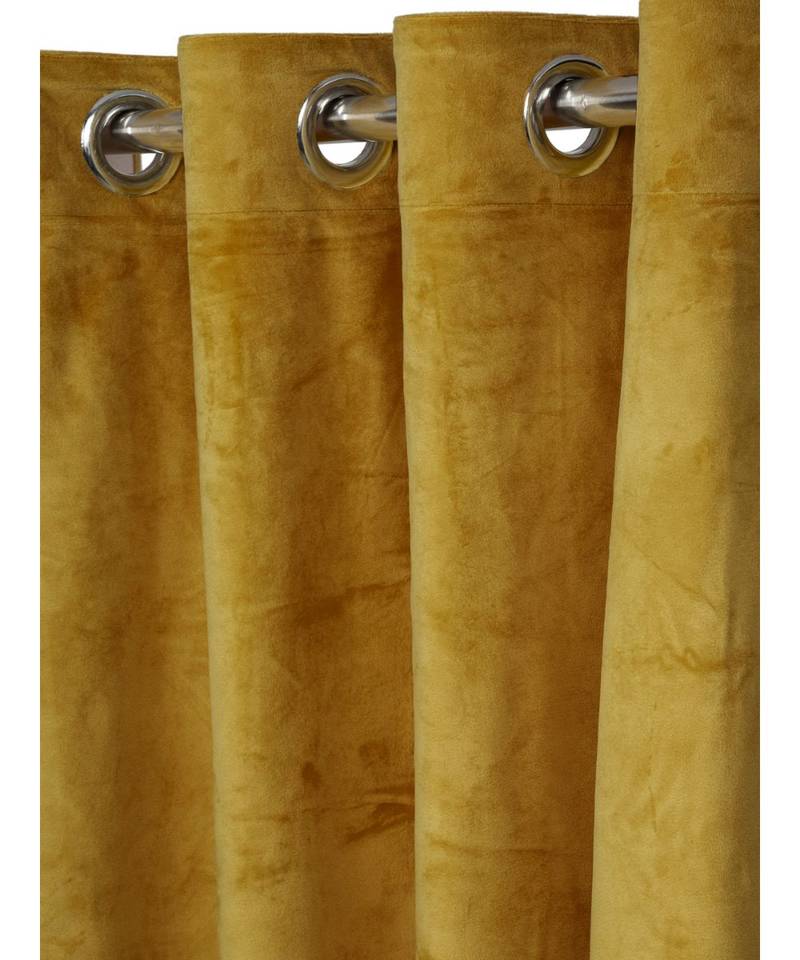Eyda Premium Velvet Mustard Color Eyelet Long Door Curtain