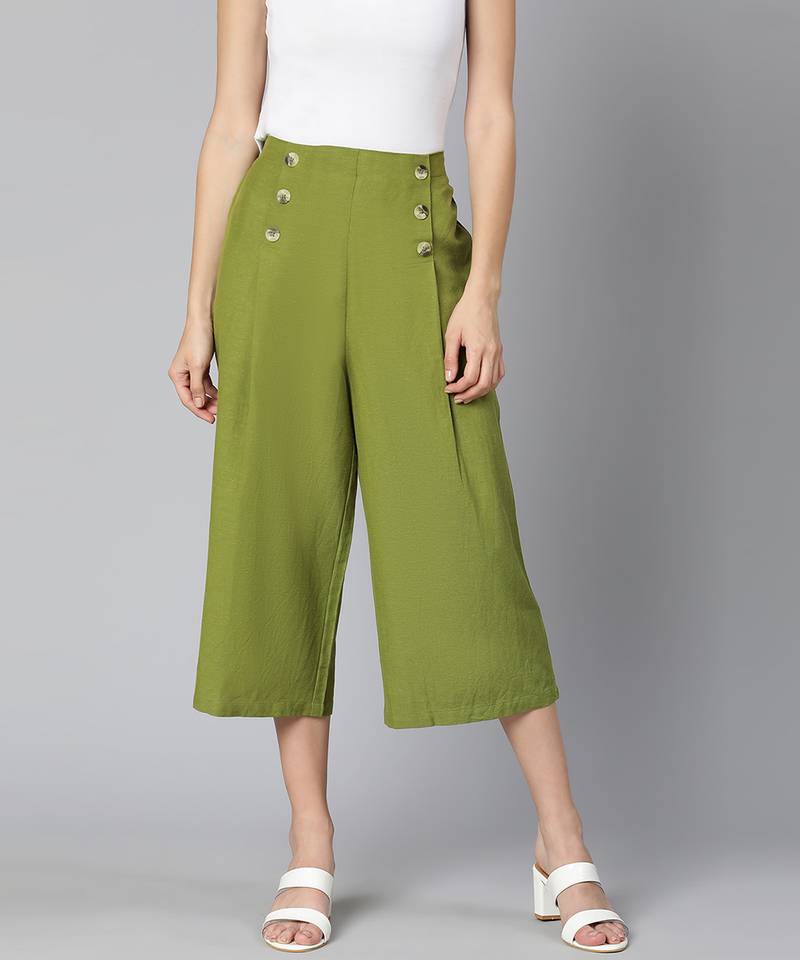 Incredible khaki Linen Blend meld women culottes