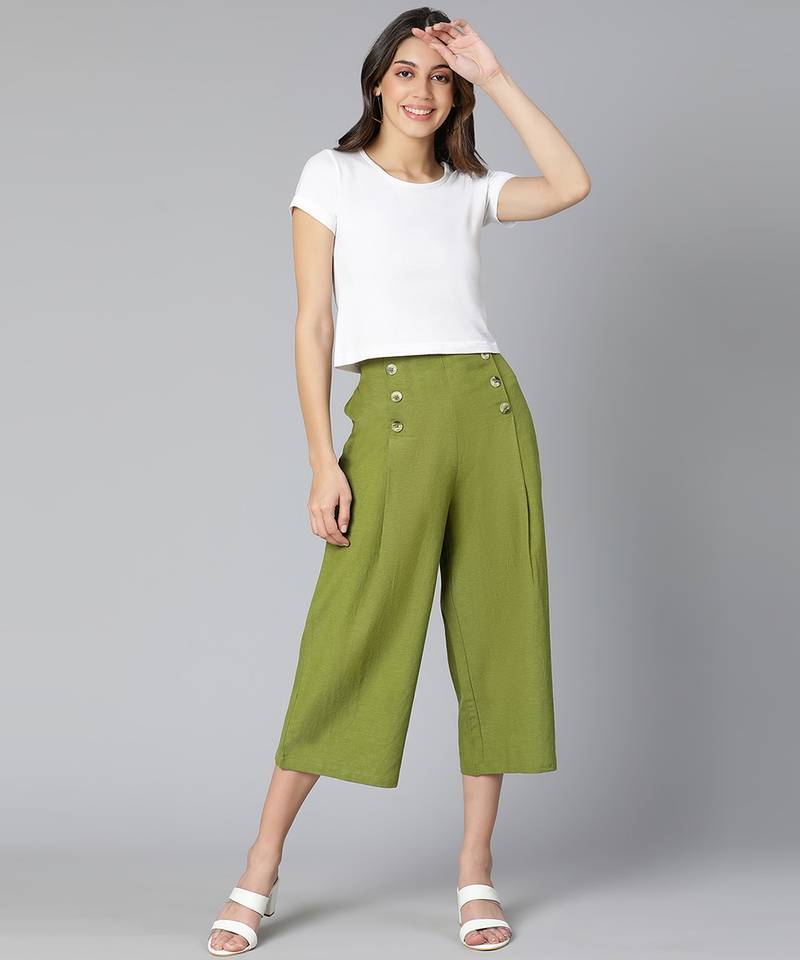 Incredible khaki Linen Blend meld women culottes