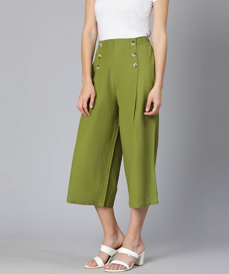 Incredible khaki Linen Blend meld women culottes