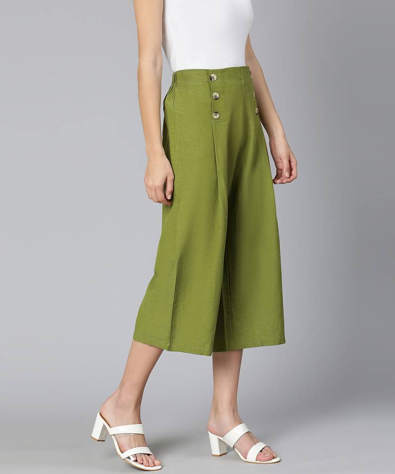 Incredible khaki Linen Blend meld women culottes