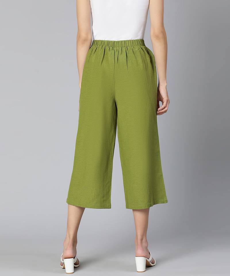 Incredible khaki Linen Blend meld women culottes