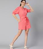 Monde coral color women Linen Blend playsuit