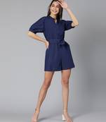 Sharp and style navy blue color women Linen Blend playsuit
