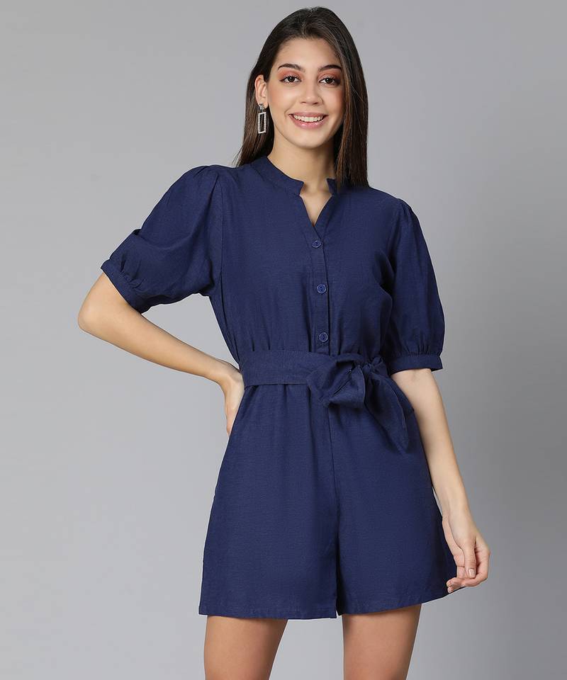 Sharp and style navy blue color women Linen Blend playsuit
