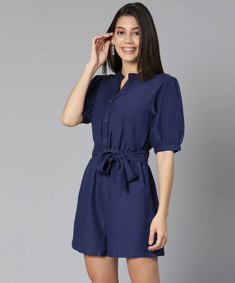 Sharp and style navy blue color women Linen Blend playsuit