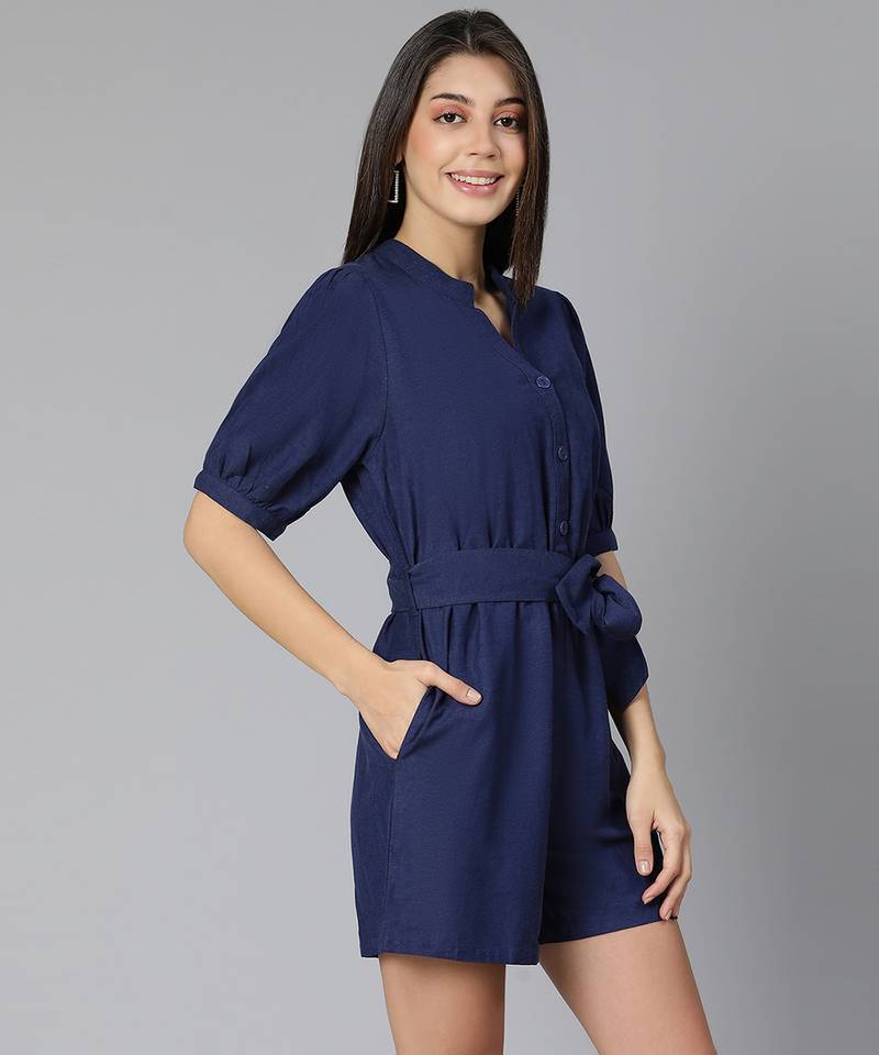 Sharp and style navy blue color women Linen Blend playsuit