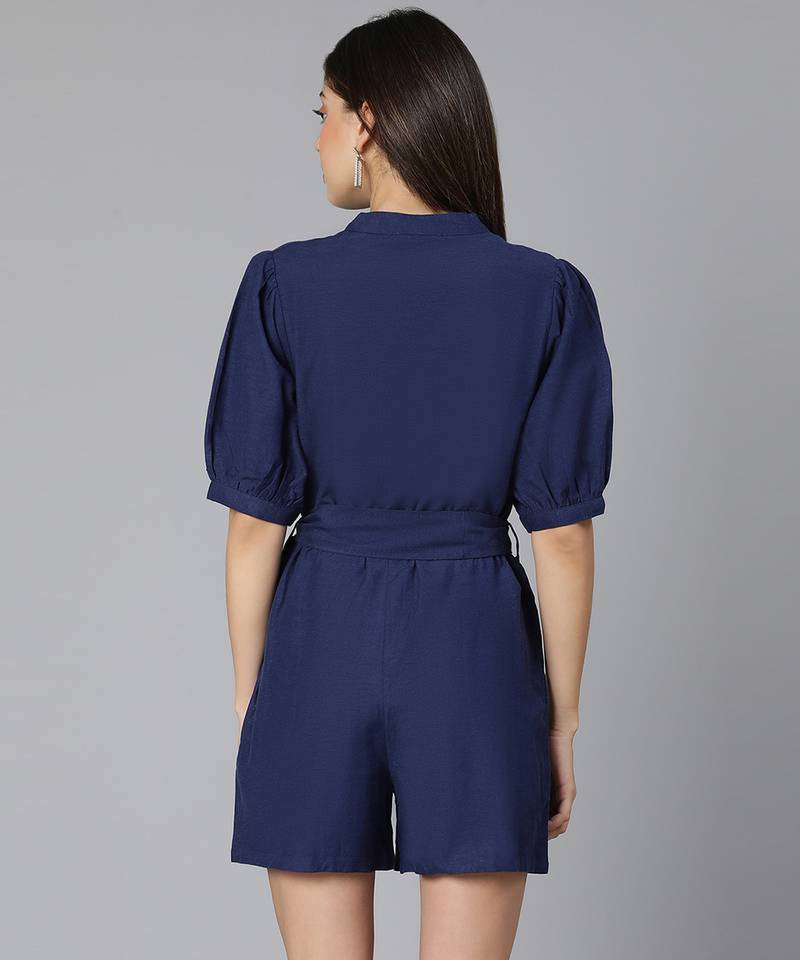 Sharp and style navy blue color women Linen Blend playsuit