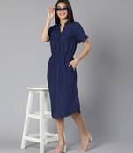 Zubanic navy blue women long Linen Blend dress