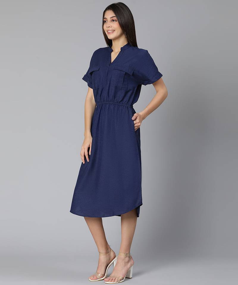 Zubanic navy blue women long Linen Blend dress