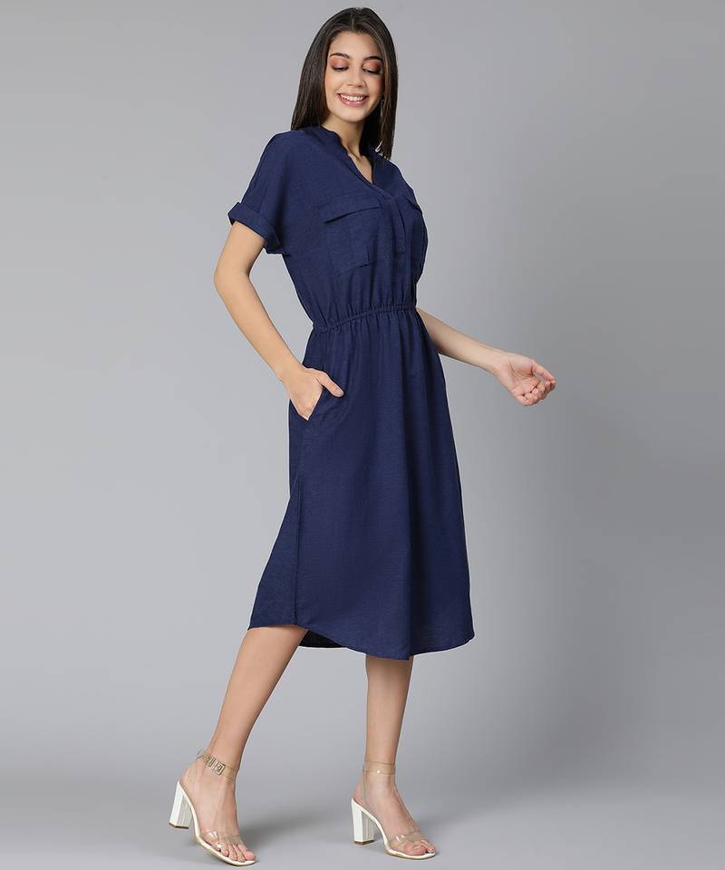 Zubanic navy blue women long Linen Blend dress