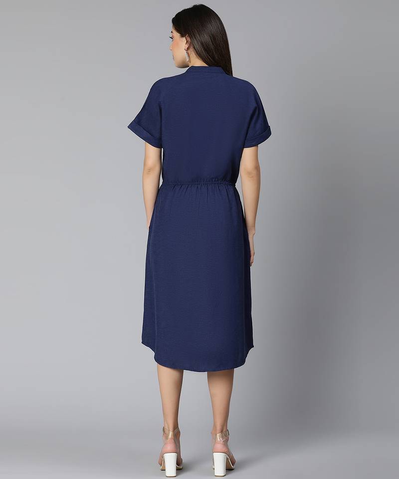 Zubanic navy blue women long Linen Blend dress