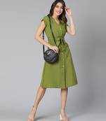 Frezz khaki color Linen Blend meld women tie-knot dress