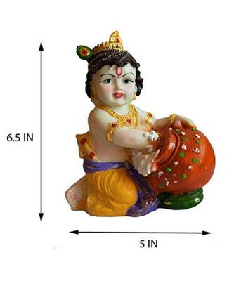 Salvus Polyresin Makhan Chor Laddu Gopal/Baal Gopal Statue for Pooja, Home-Office & Car Dashboard (Multi) 1