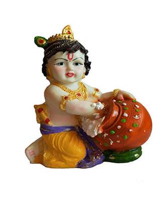 Salvus Polyresin Makhan Chor Laddu Gopal/Baal Gopal Statue for Pooja, Home-Office & Car Dashboard (Multi) 2