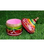 Salvus Wooden Multicolor Round Sindoor Box/Sindur Dani/Sindoora, Decorative Pill Box (5 Inch)