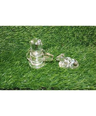 Salvus Natural Crystal Sphatik Shivling with Nandi for Pooja, Home Decor, Car Dashboard and Gift (3 inch) 1