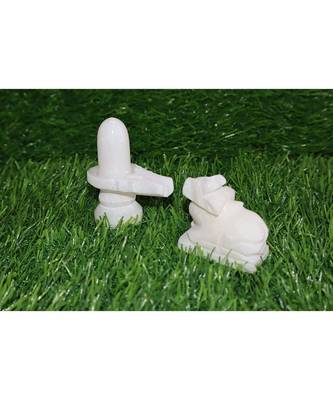 Salvus White Marble Shivling/Shiva Pindi with Nandi Temple, Home-Office Decor & Car Dashboard (1.25 Inch) 1