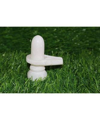 Salvus White Marble Shivling/Shiva Pindi with Nandi Temple, Home-Office Decor & Car Dashboard (1.25 Inch) 2