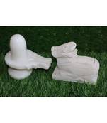 Salvus White Marble Handcrafted Shivling and Nandi Idol Statue (3.5 x 3.5 Inch)