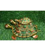 Salvus Metal Handmade Green & Gold Turtle/ Tortoise Feng Shui Showpiece for Home Decoration, Set of 3