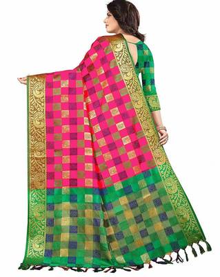 Pink Weaving Jacquard Designer  Party Wear Sarees With Cotton Silk Blouse 2