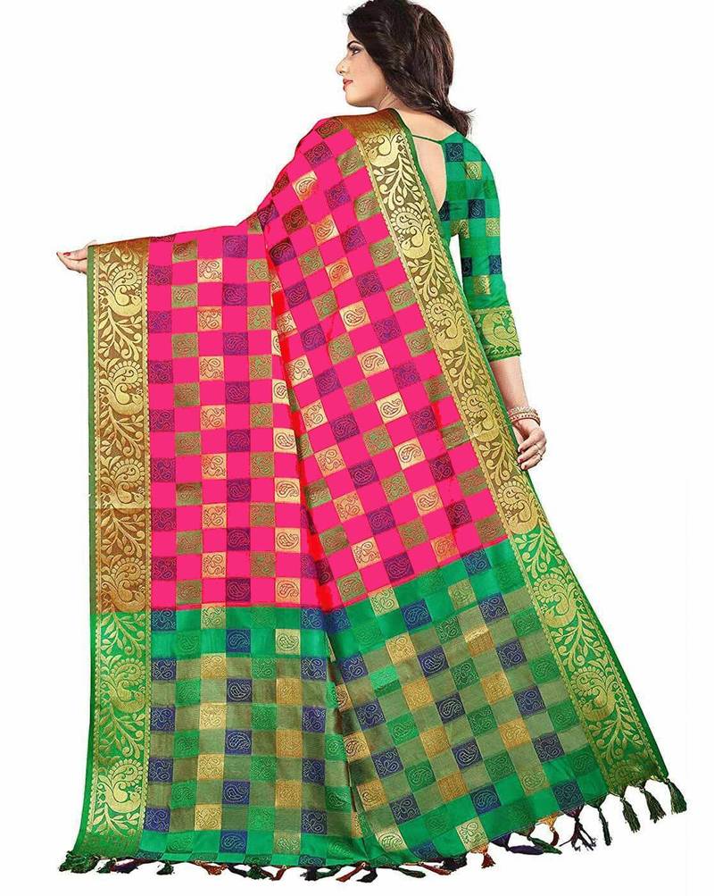 Pink Weaving Jacquard Designer  Party Wear Sarees With Cotton Silk Blouse