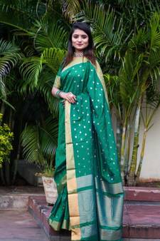 Green Woven Art Silk Saree With Blouse