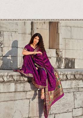 Purple Exclusive Wevon Paithani Designer  Party Wear Sarees With Banarasi Silk Blouse 2